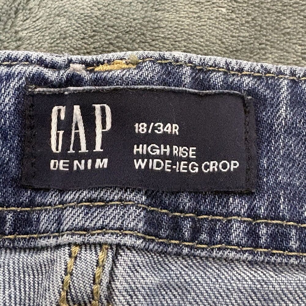 Gap High Rise Wide Leg Crop Jeans Womens 18/34R Blue Dark Wash Stretch Denim - Picture 7 of 9